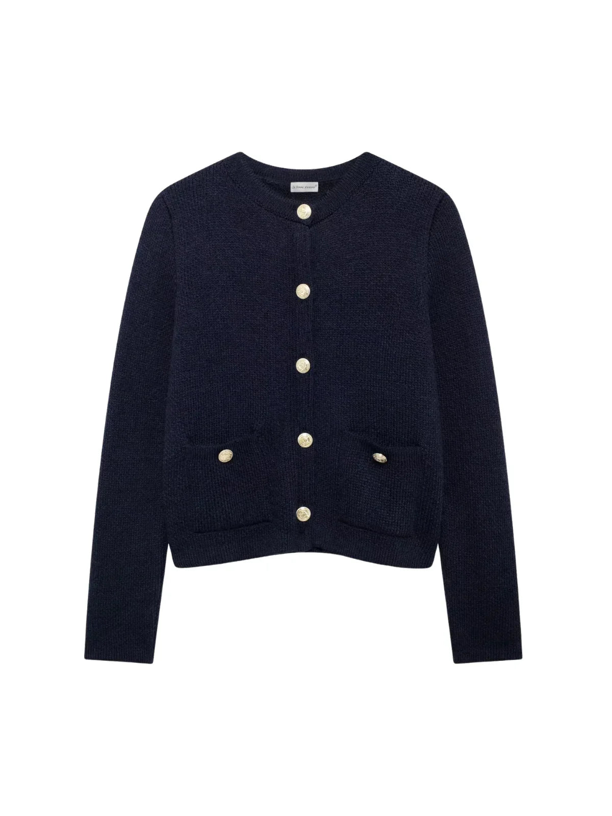 Gold Decorated Row Button Short Knitted Cardigan - LA FEMME WANDERER