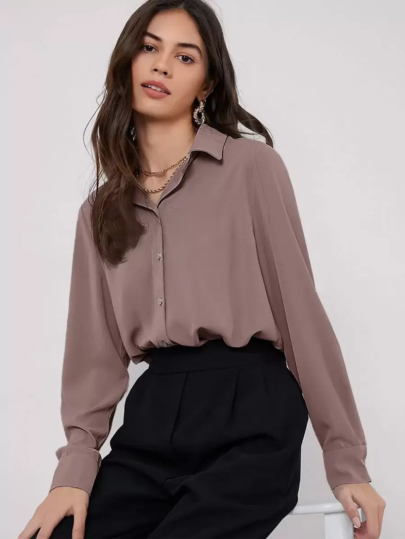 Lapel Front Open Drape Lightweight Shirt Business Casual