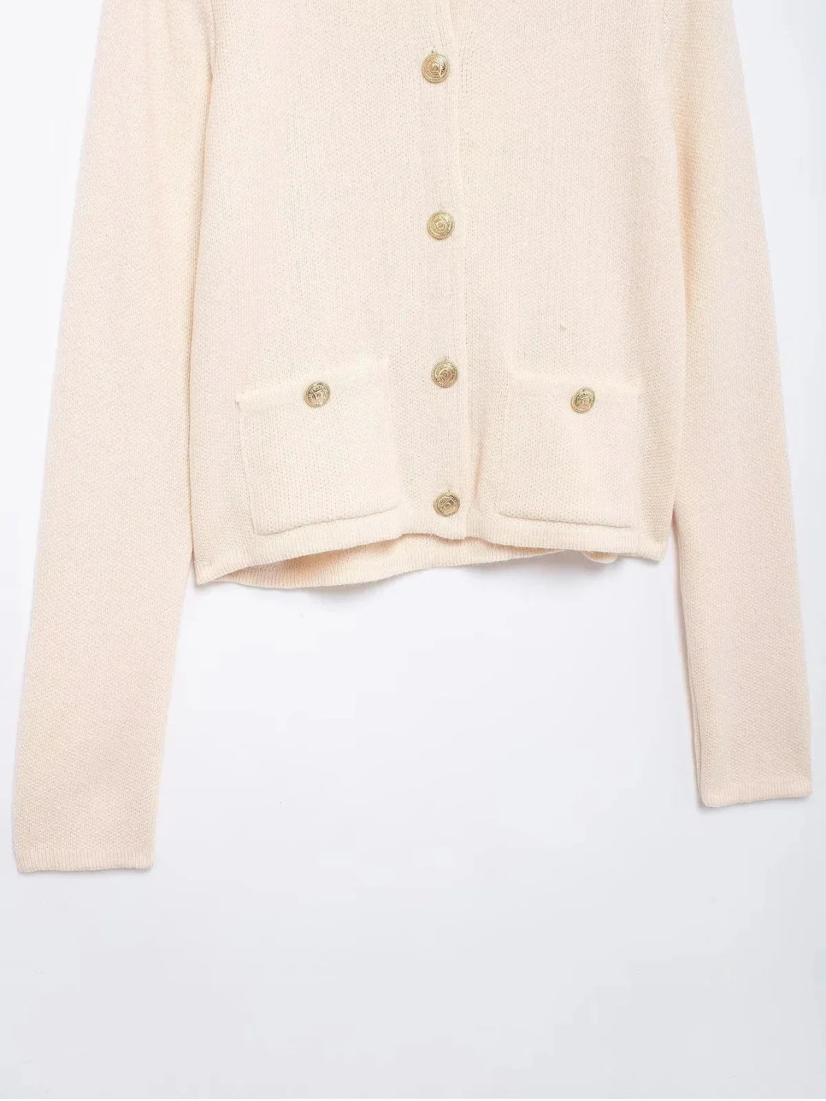 Gold Decorated Row Button Short Knitted Cardigan - LA FEMME WANDERER