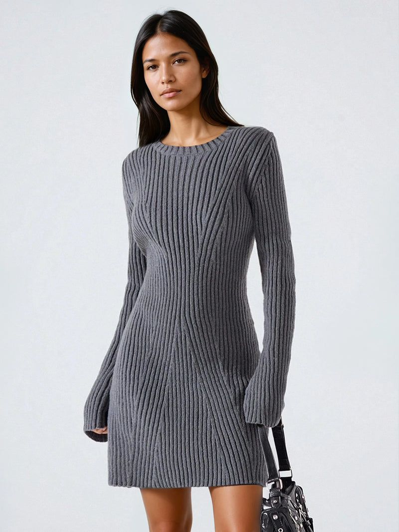 Ribbed Knit Sweater Dress Casual Versatile Everyday Chic