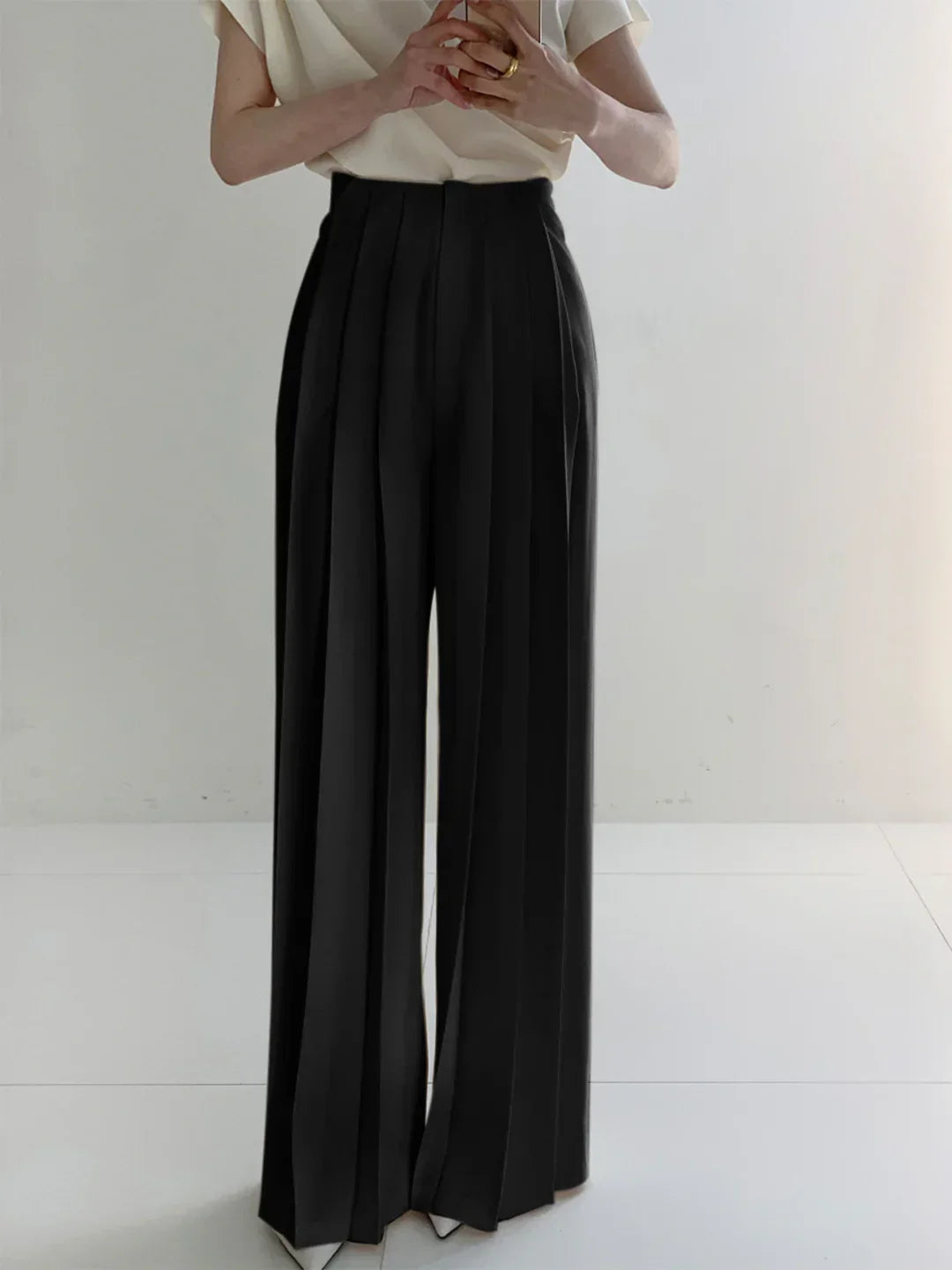 Pleated High Waist Wide Leg Pants Loose Straight Pants - LA FEMME WANDERER