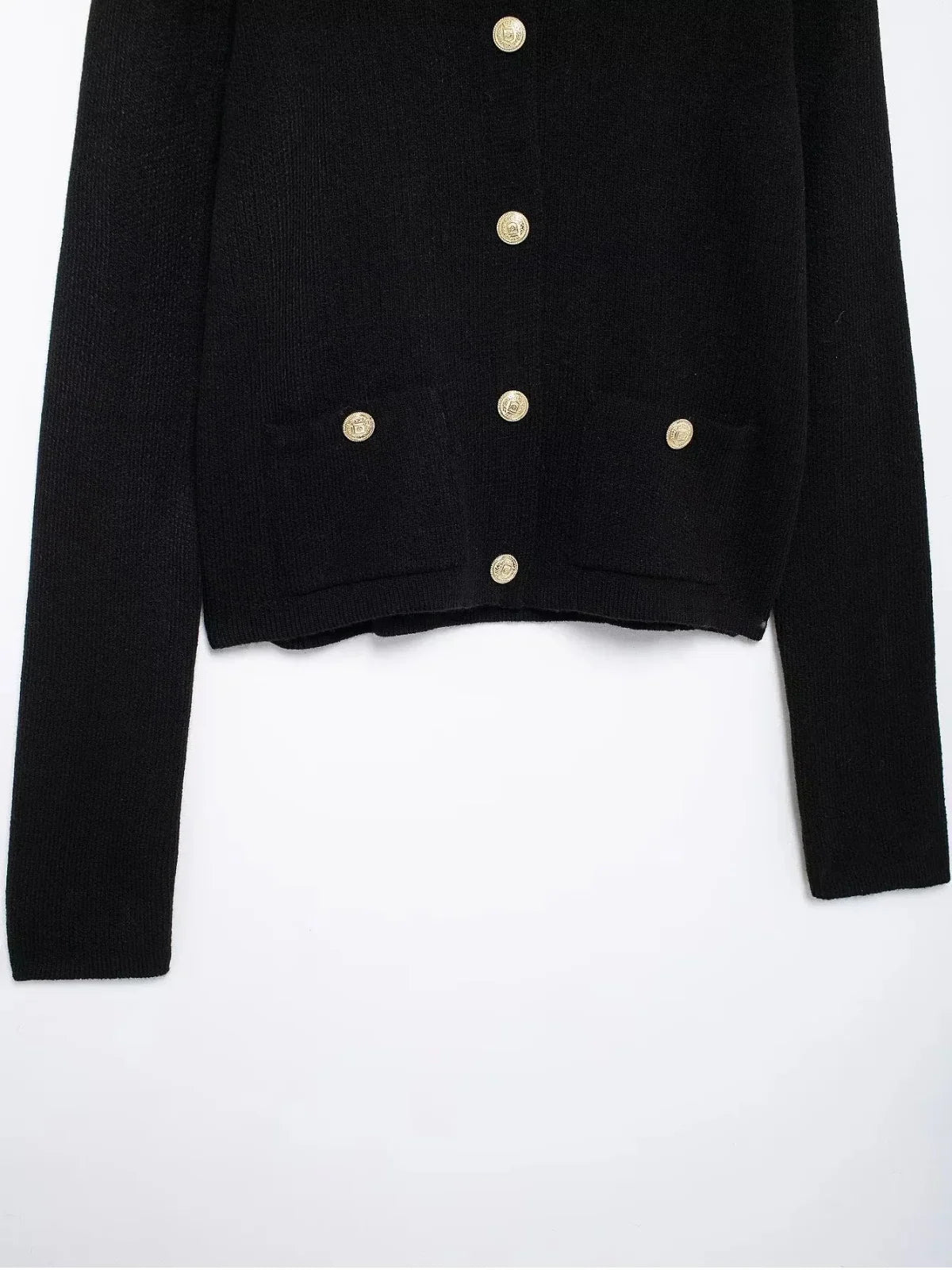 Gold Decorated Row Button Short Knitted Cardigan - LA FEMME WANDERER