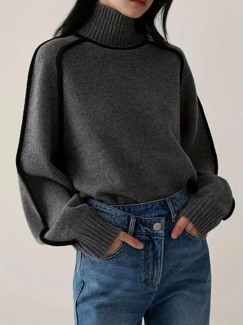 Half Turtleneck Casual Knitted Sweater - LA FEMME WANDERER