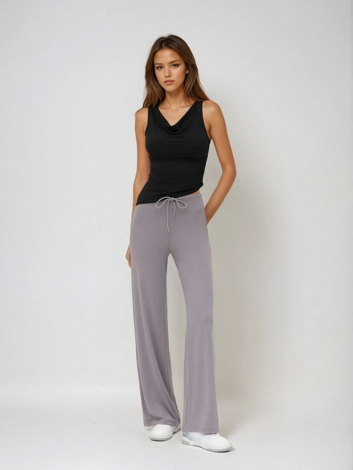 Round Neck Sleeveless Top Pleated Slim Fit T-Shirt Women - LA FEMME WANDERER