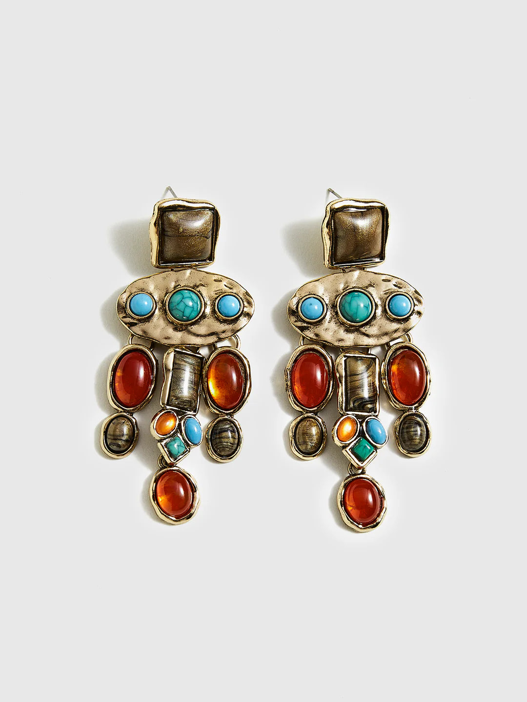 Boho Chic Colorful Gemstones Pendant Earrings