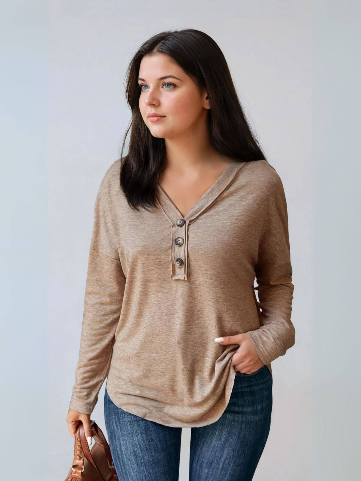 Plus Size V Neck Long Sleeve Shirt Oversized