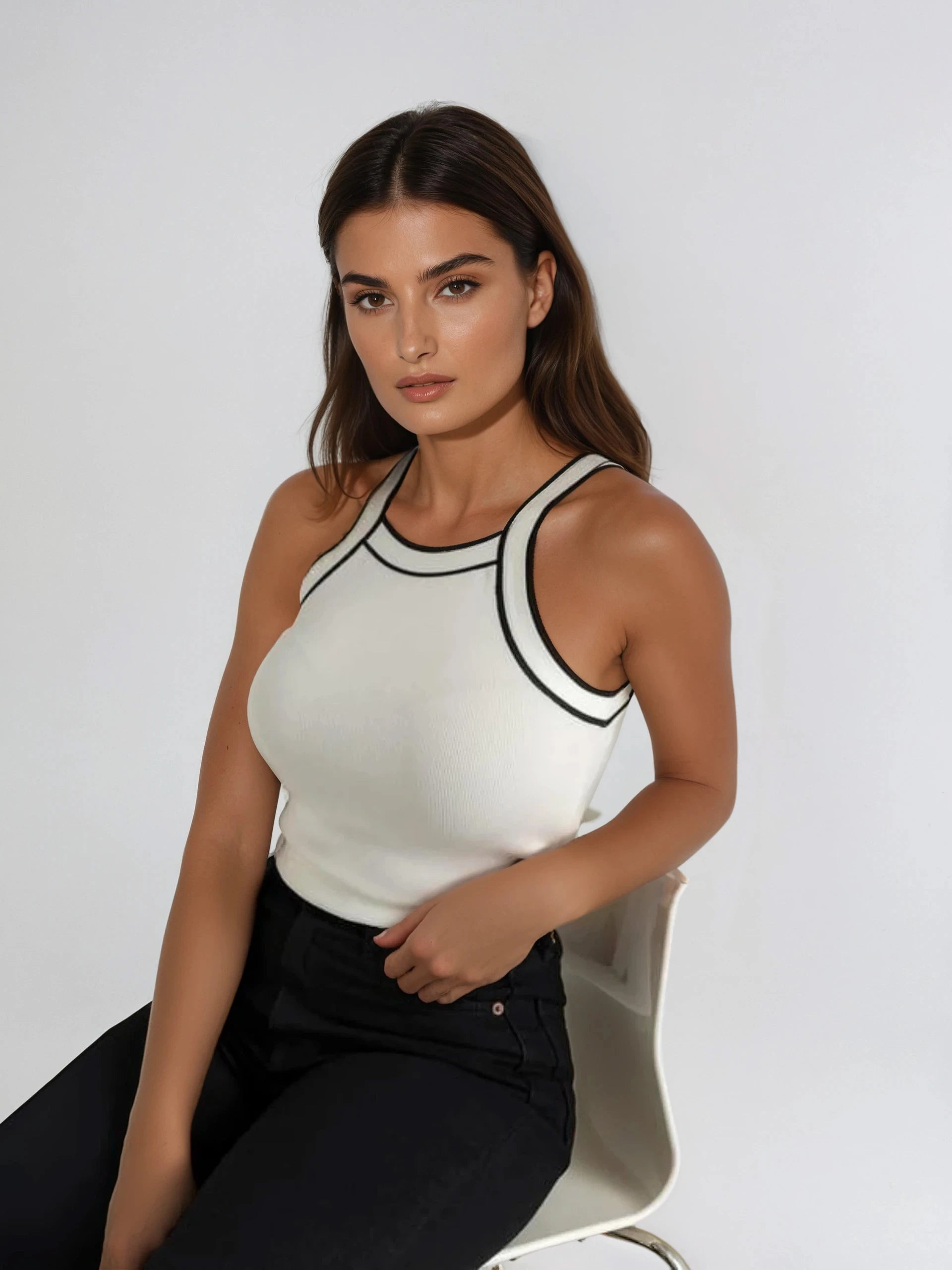 Elegant Style Contrast Trim Knit Tank Top