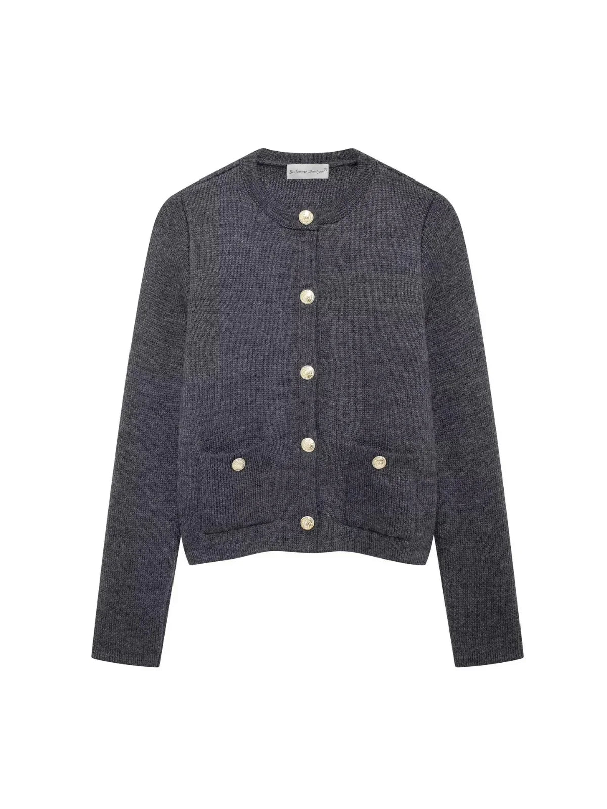 Gold Decorated Row Button Short Knitted Cardigan - LA FEMME WANDERER