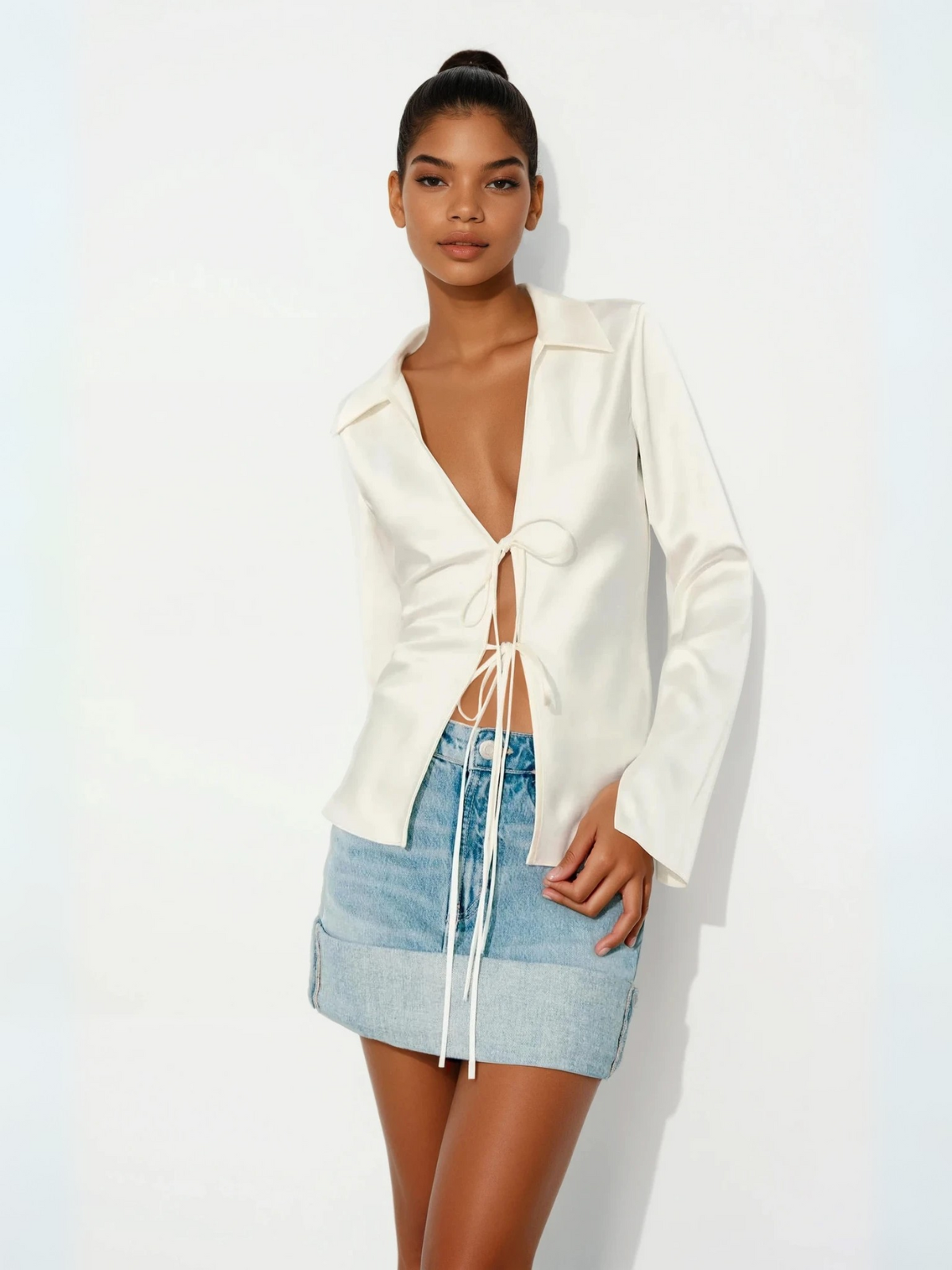 Ivory Charm Front-Tie Shirt