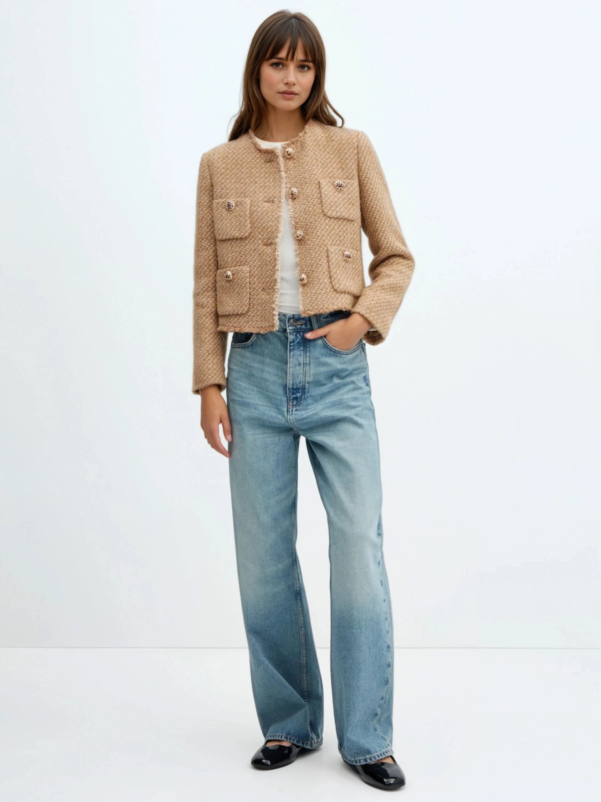 Round Neck Single-breasted Long Sleeve Woolen Coat - LA FEMME WANDERER