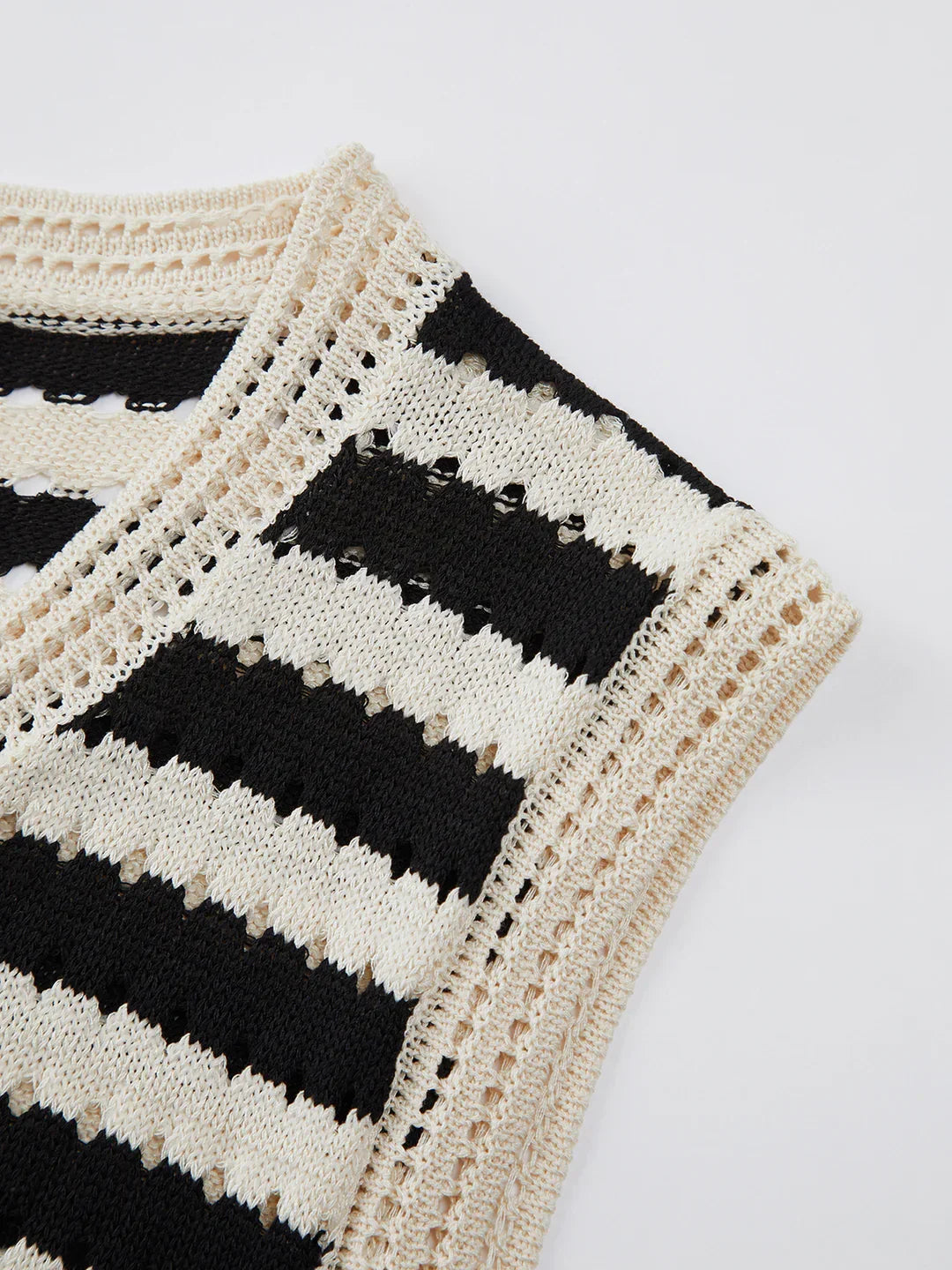 Classy Stripe Crochet Sweater Vest - LA FEMME WANDERER