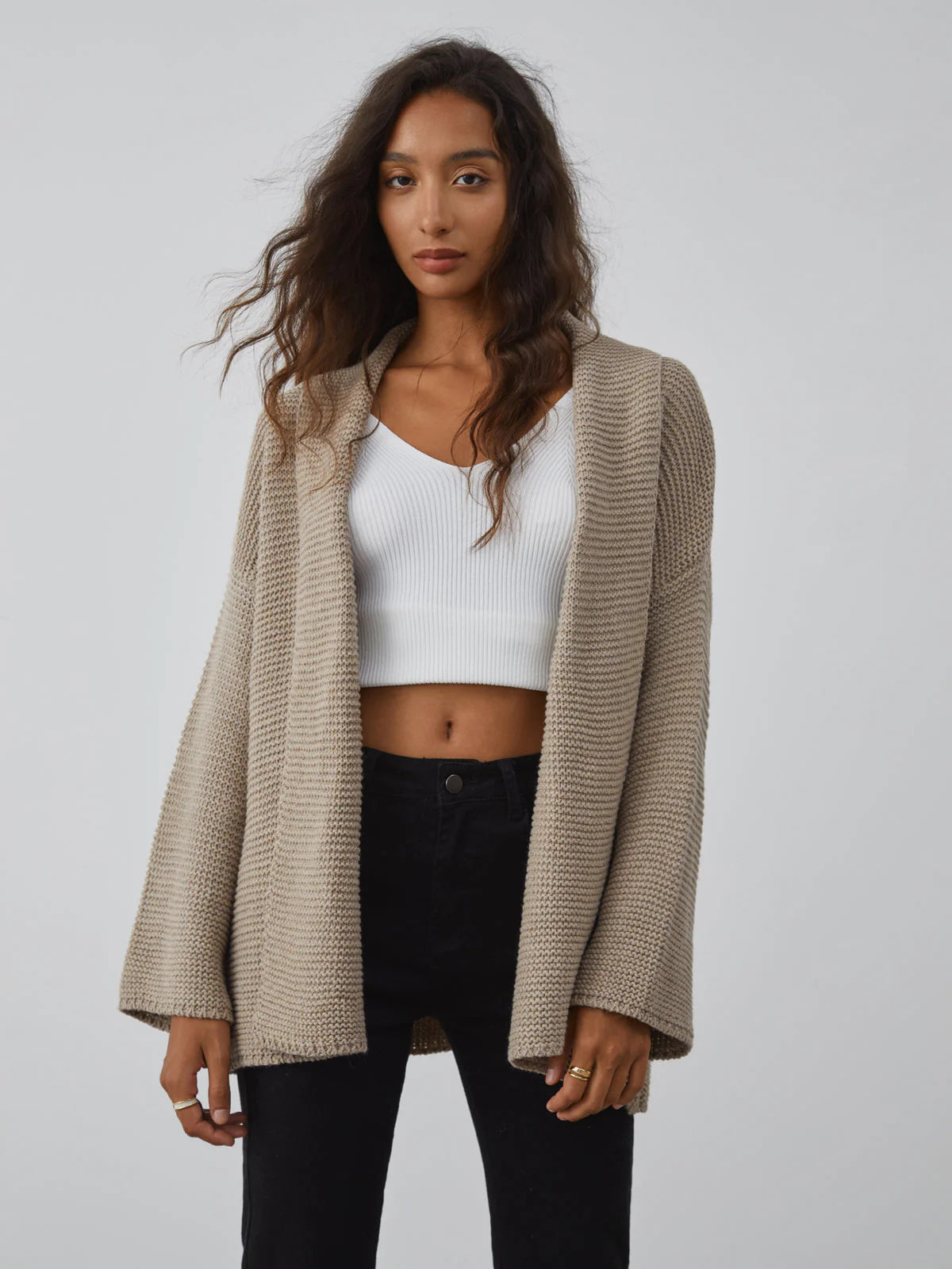 Taupe Tie Cardigan - LA FEMME WANDERER