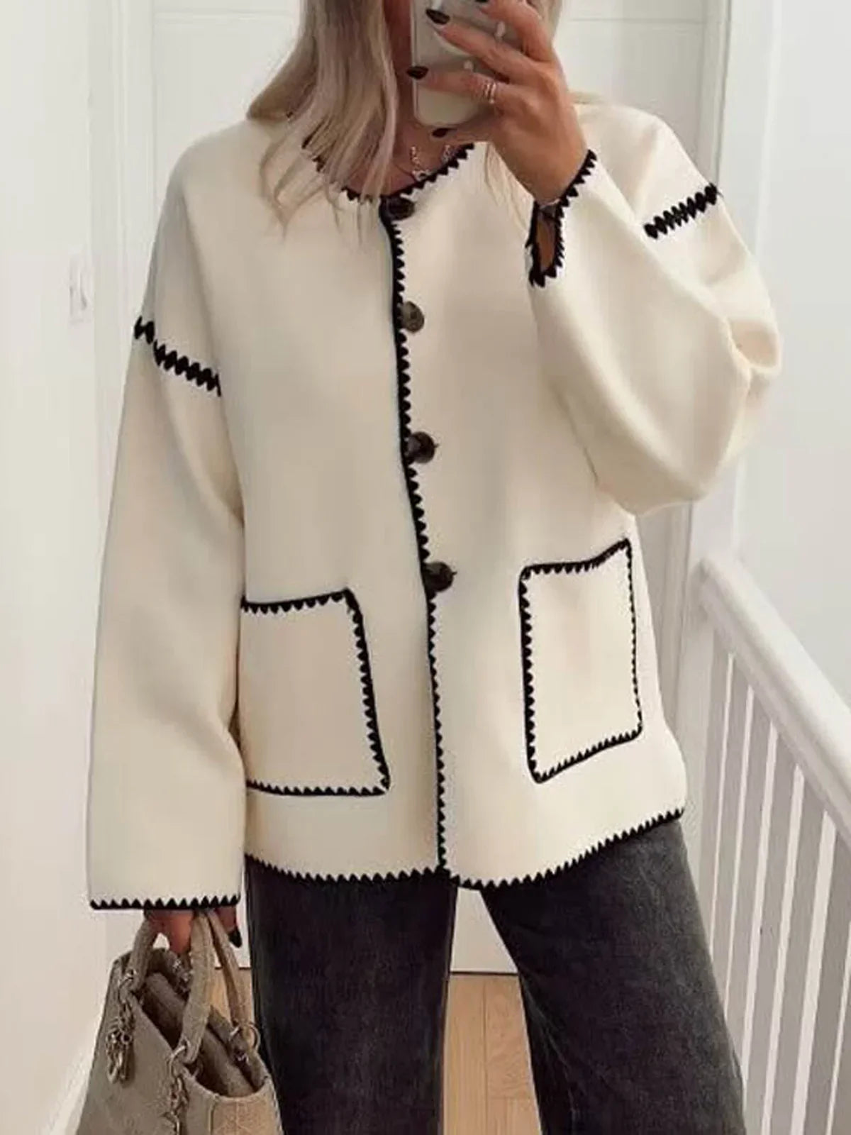 Essential Contrast Trim Coat - LA FEMME WANDERER