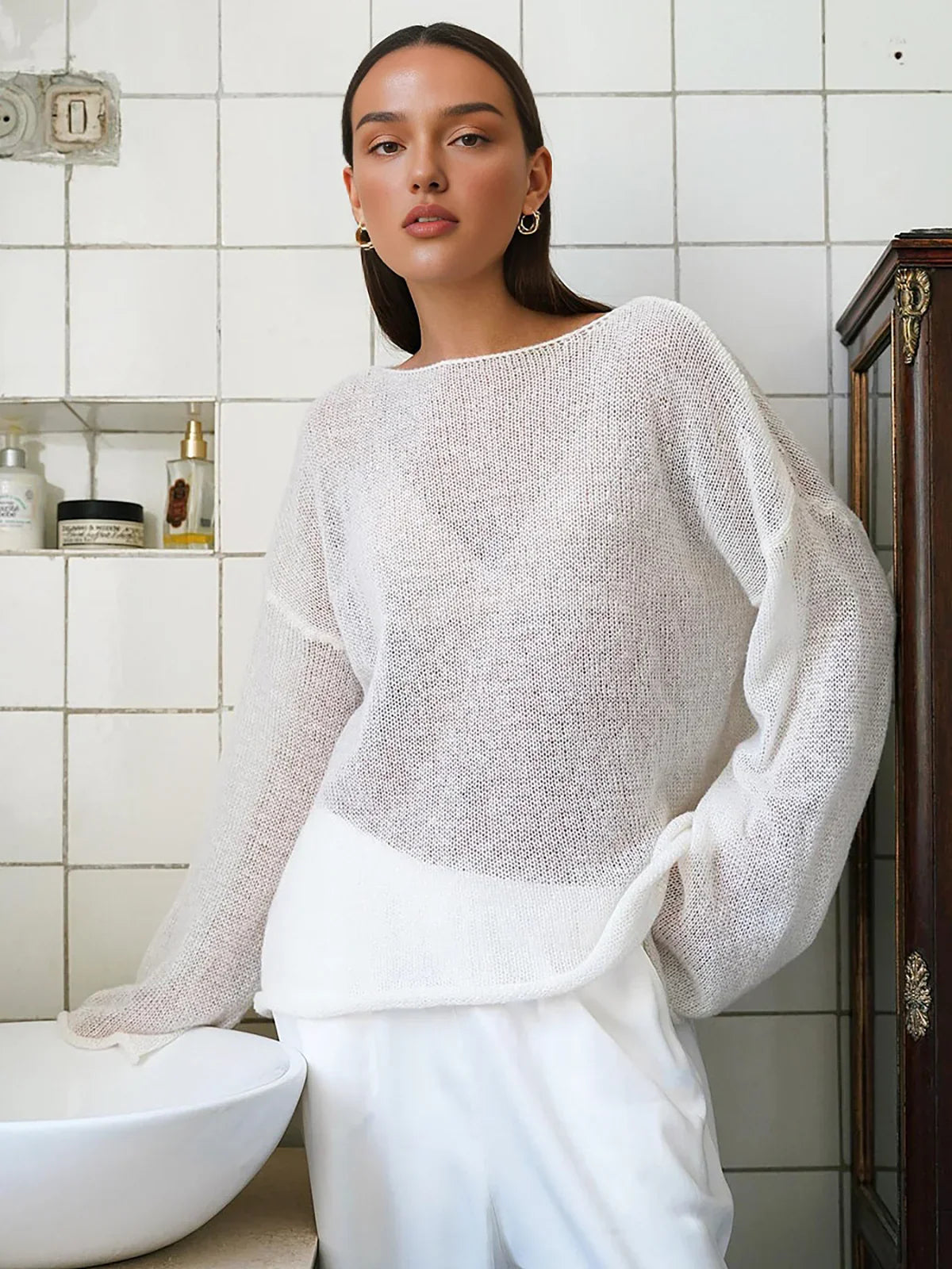 Hollow Draped Snug Knit Top - LA FEMME WANDERER