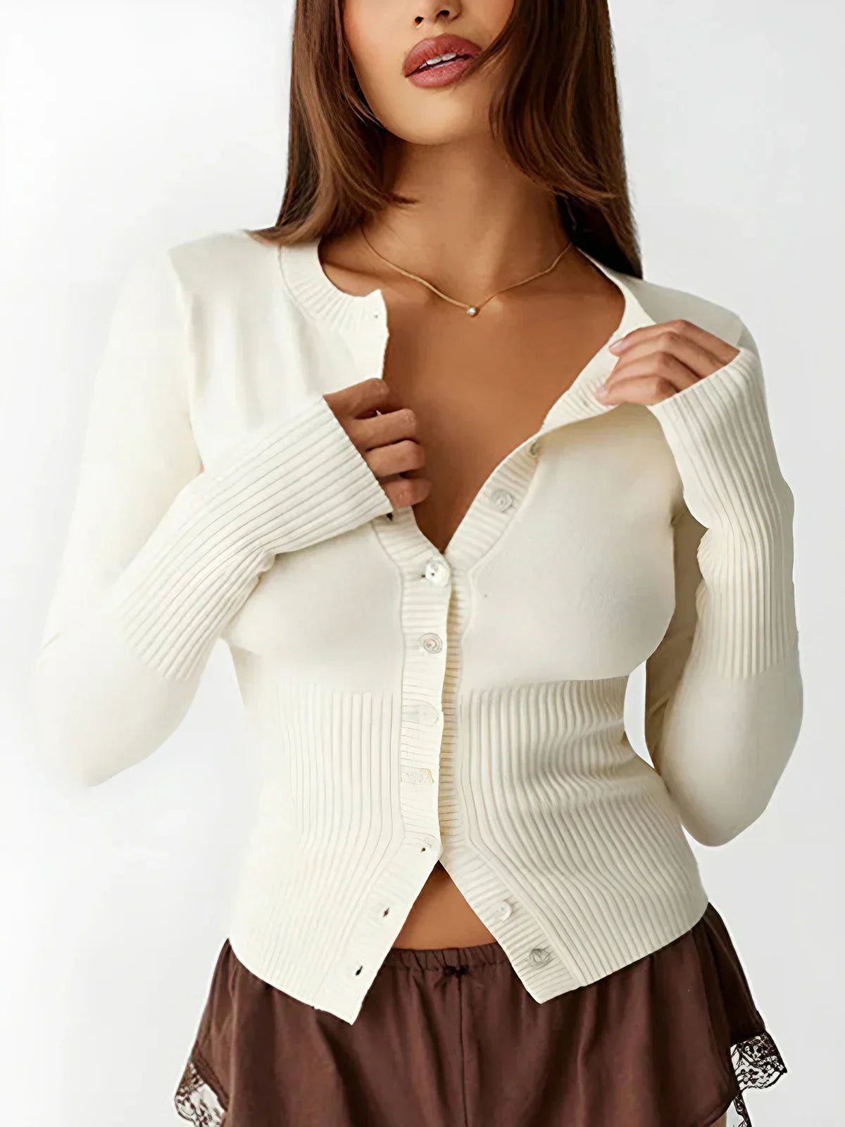 Crew Neck Long Sleeve Cardigan - LA FEMME WANDERER