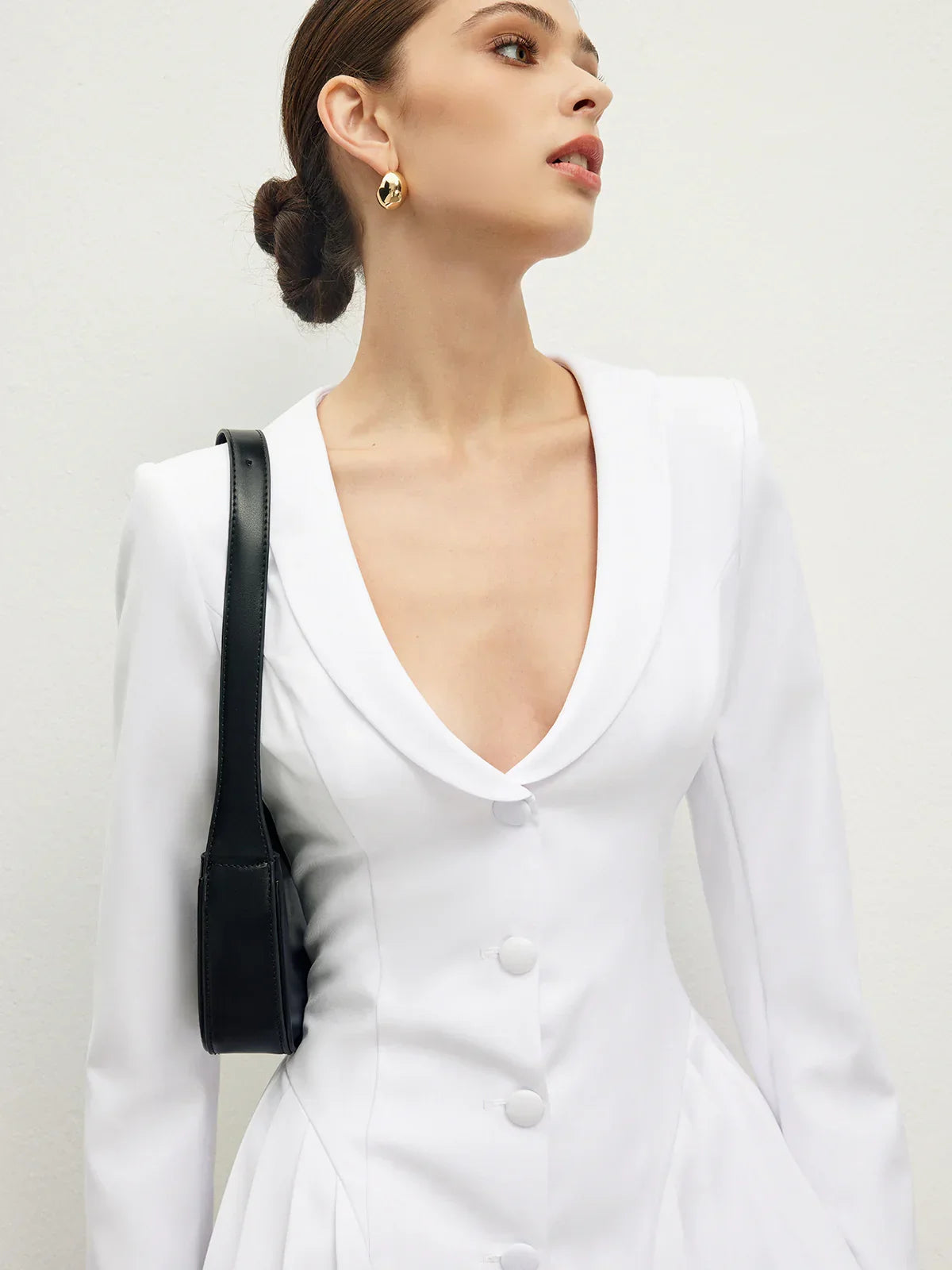 Lapel Breasted Pleated Corset Dress - LA FEMME WANDERER
