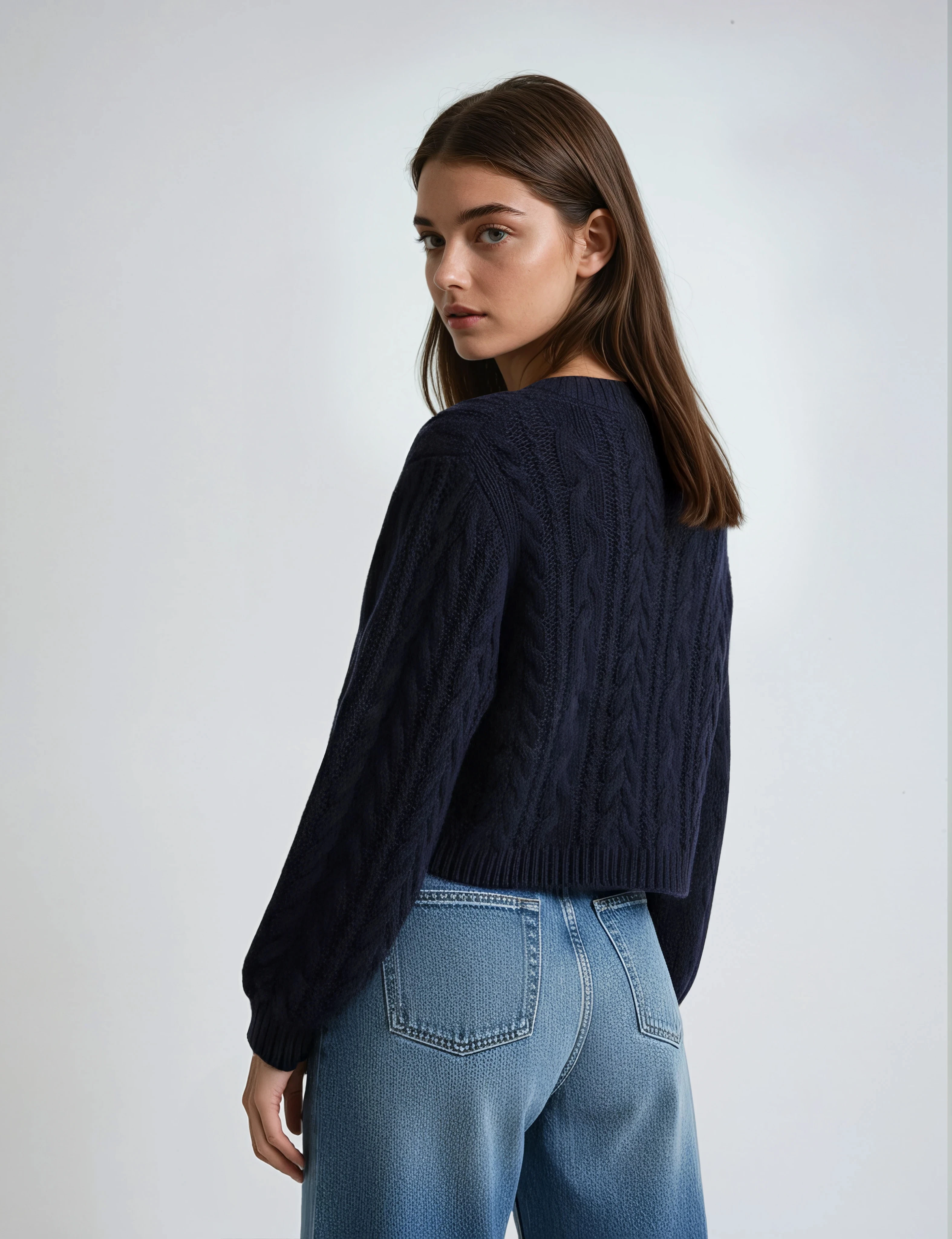 Deep V-neck Navy Blue Cardigan