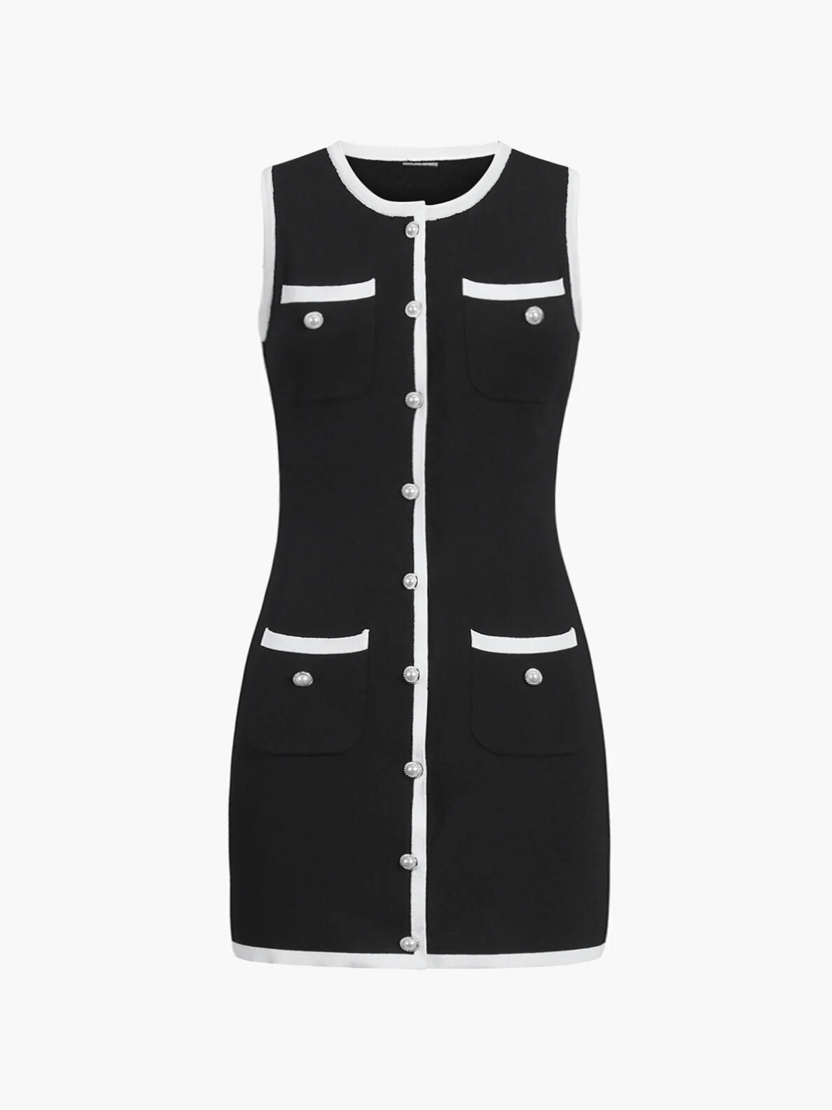 Multi Pocket Button Sleeveless Short Sweater Dress - LA FEMME WANDERER