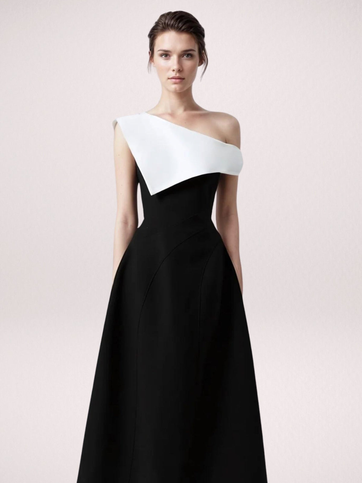 Classic Elegance Black And White Off-shoulder Dress - LA FEMME WANDERER