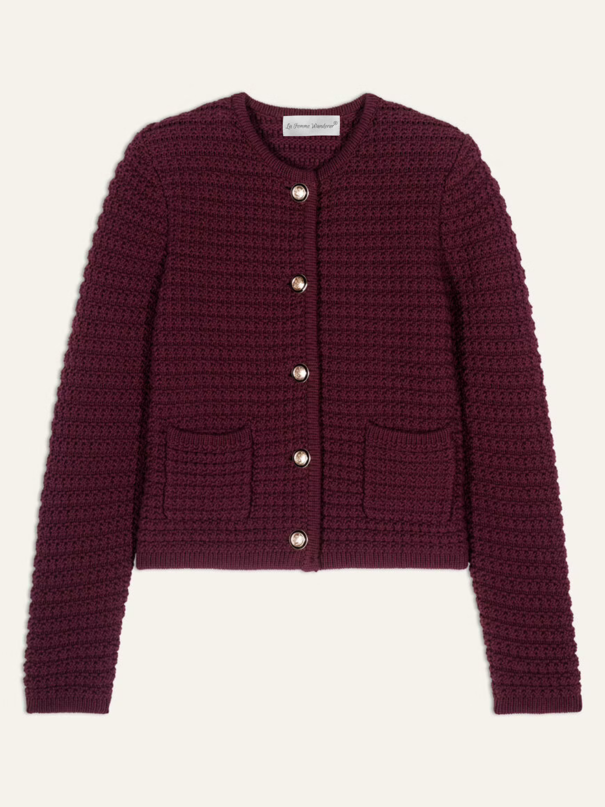Burgunderfarbene Strickjacke mit langen Ärmeln