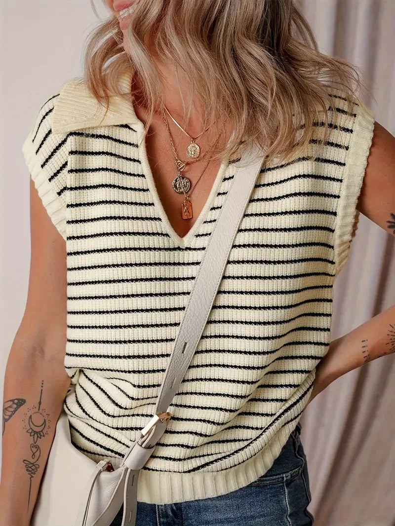 V-neck Basic Knitted Short Sleeve Casual All-matching Top - LA FEMME WANDERER