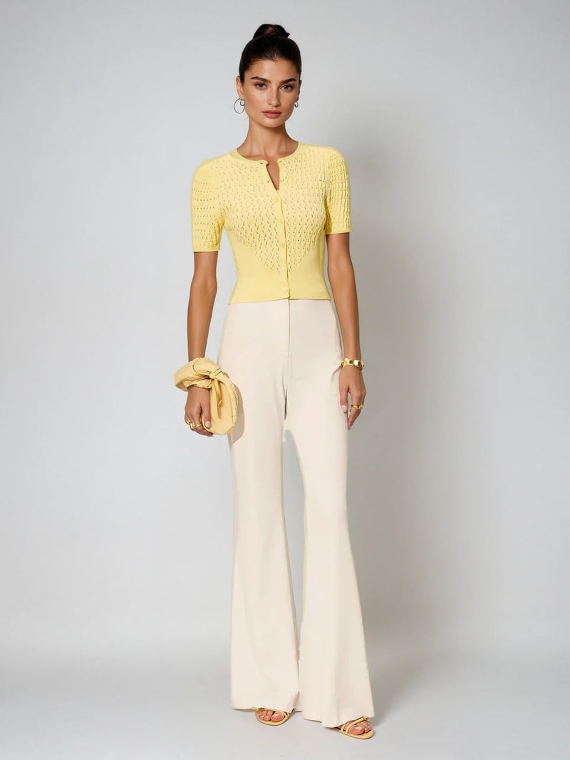 Sweet Lemon Hollow Knit Buttoned Top
