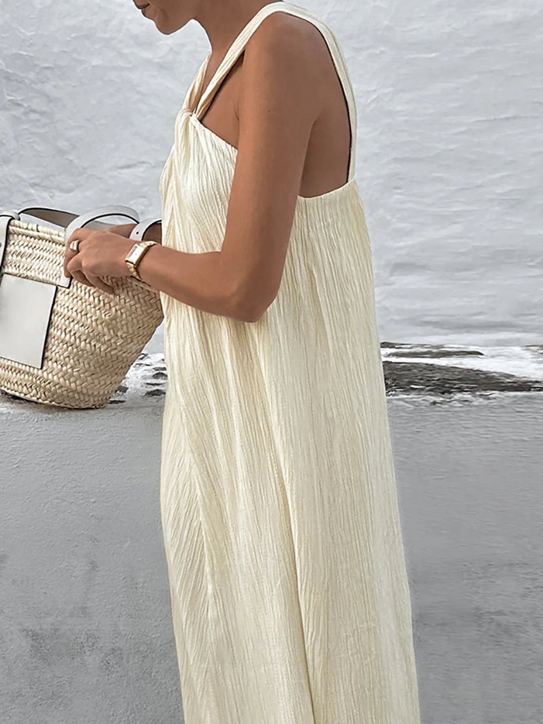 Backless Cross Shoulder Halter Long Dress
