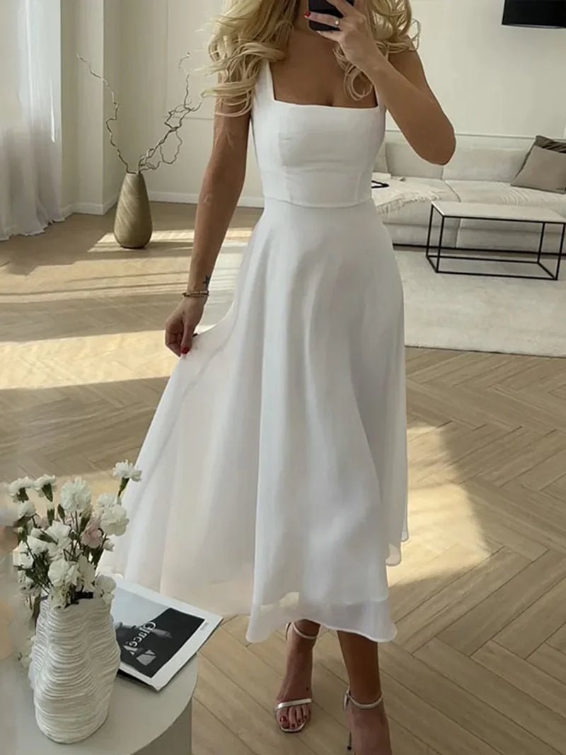 Solid Elegant Style Cami Long Dress