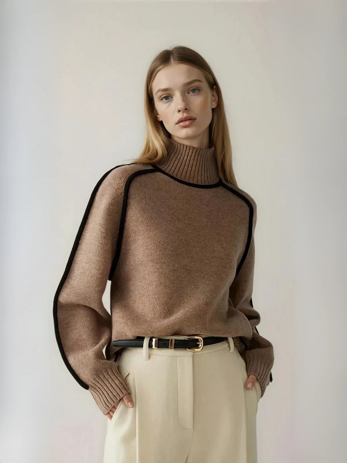 Half Turtleneck Casual Knitted Sweater - LA FEMME WANDERER