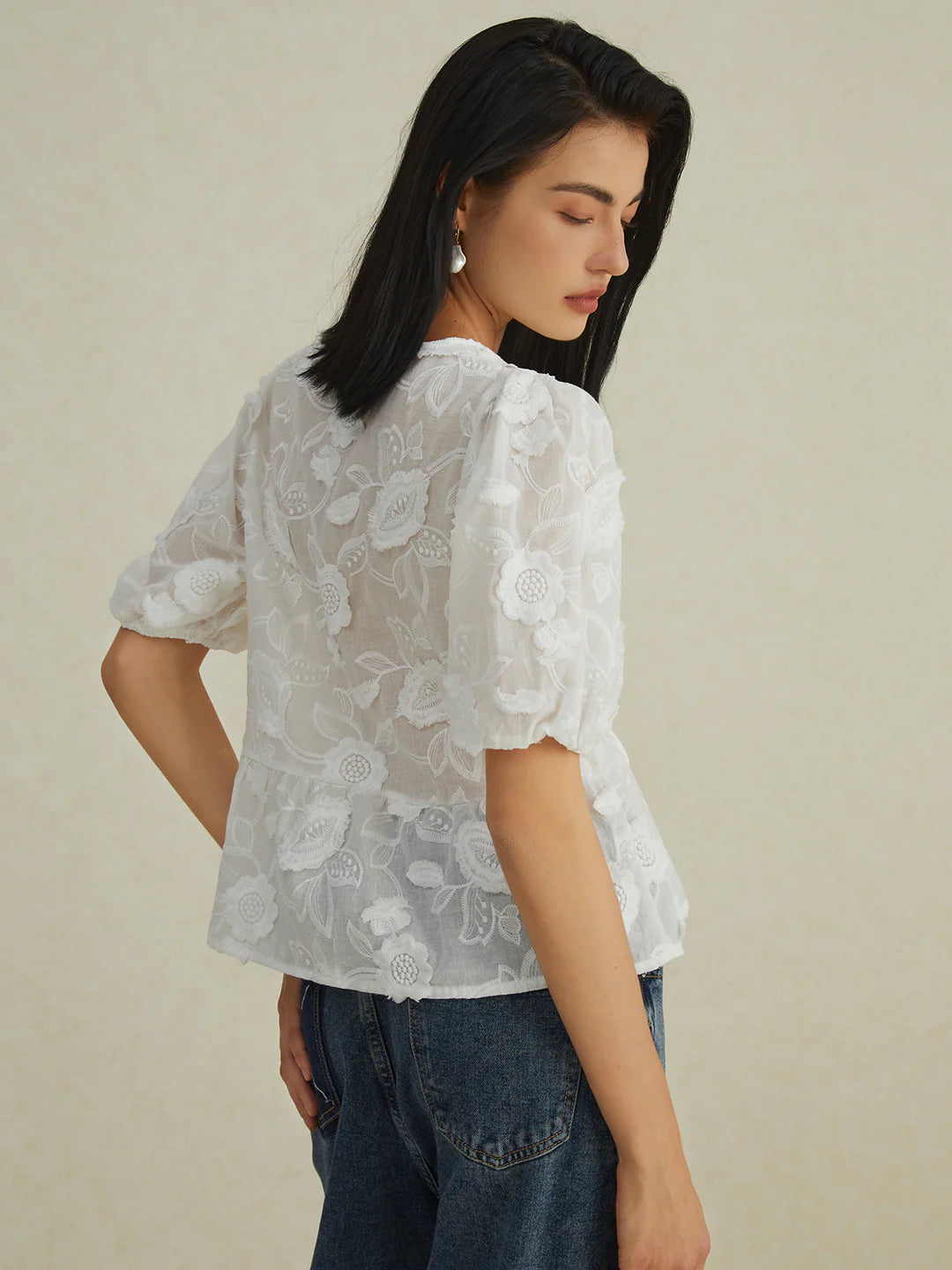 Floral Knotted Puff Sleeve Shirt - LA FEMME WANDERER