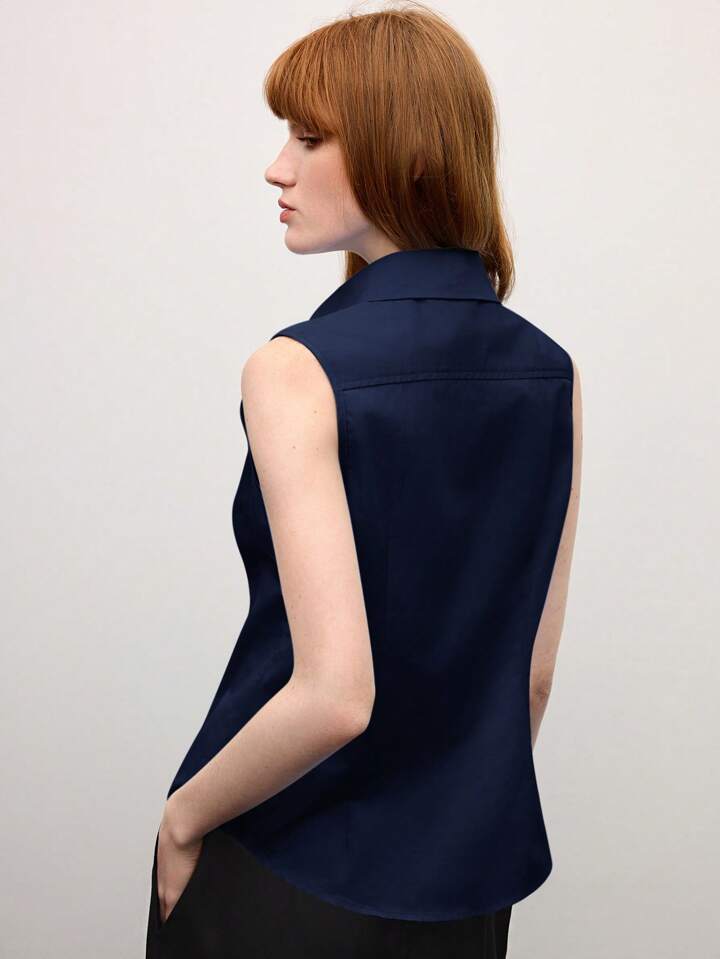 Navy Celeste Classic Collar Blouse