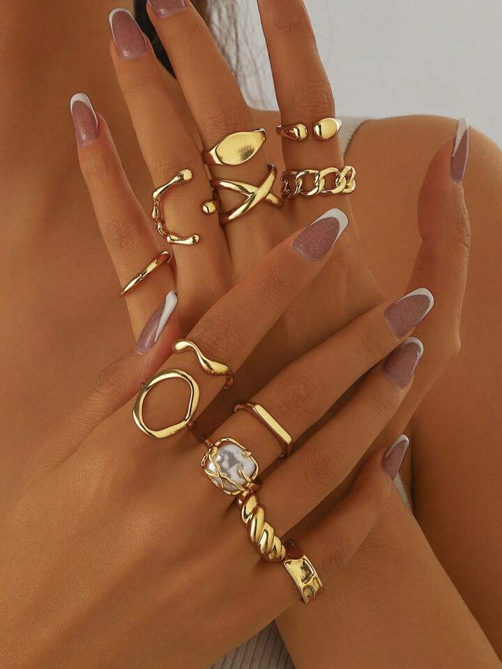 12-Piece Vintage Design Geometric Ring Set - LA FEMME WANDERER