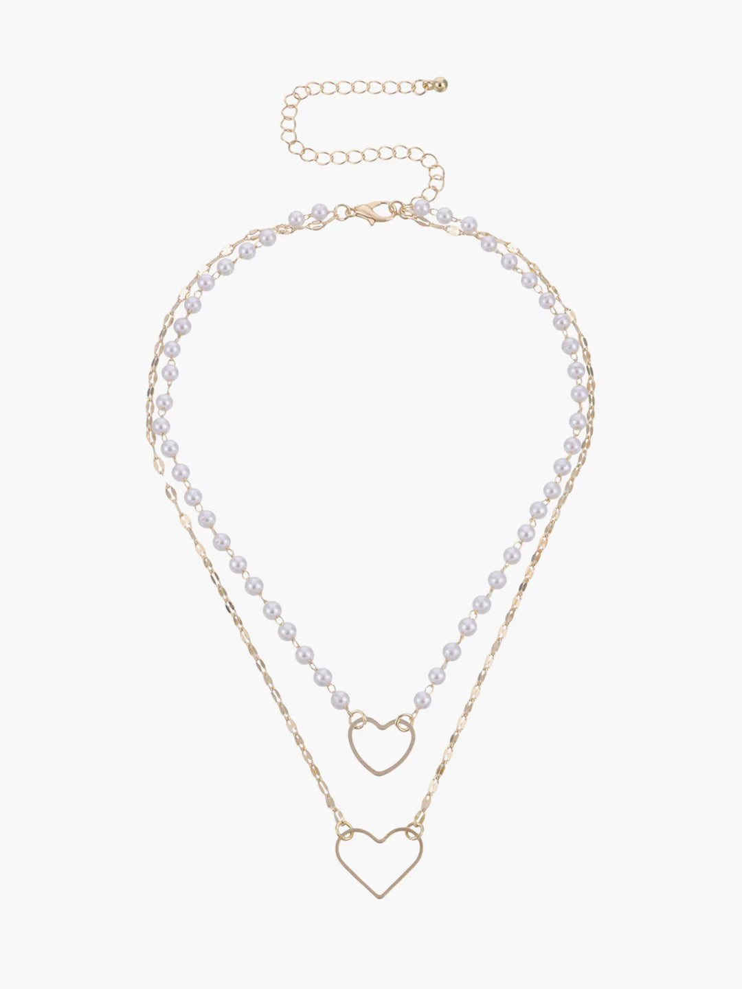 Layered Pearl Heart Charm Necklace - LA FEMME WANDERER