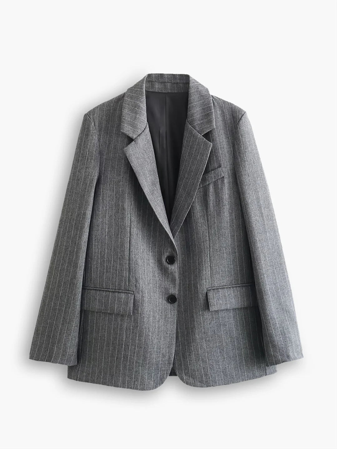 Wool Blend Oversized Pinstripe Lapel Blazer - LA FEMME WANDERER