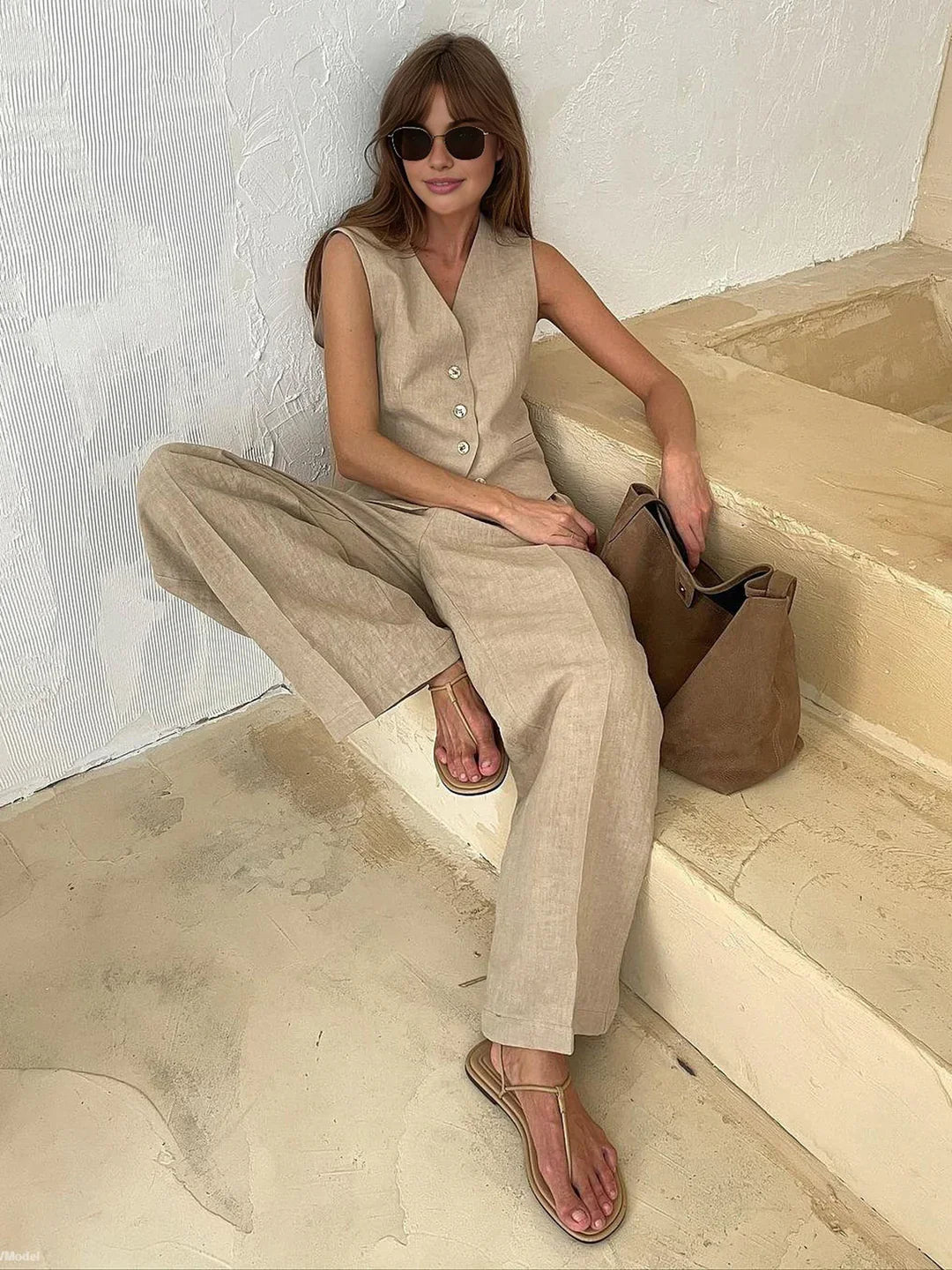Always Chic Cotton & Linen Pants Matching Set - LA FEMME WANDERER