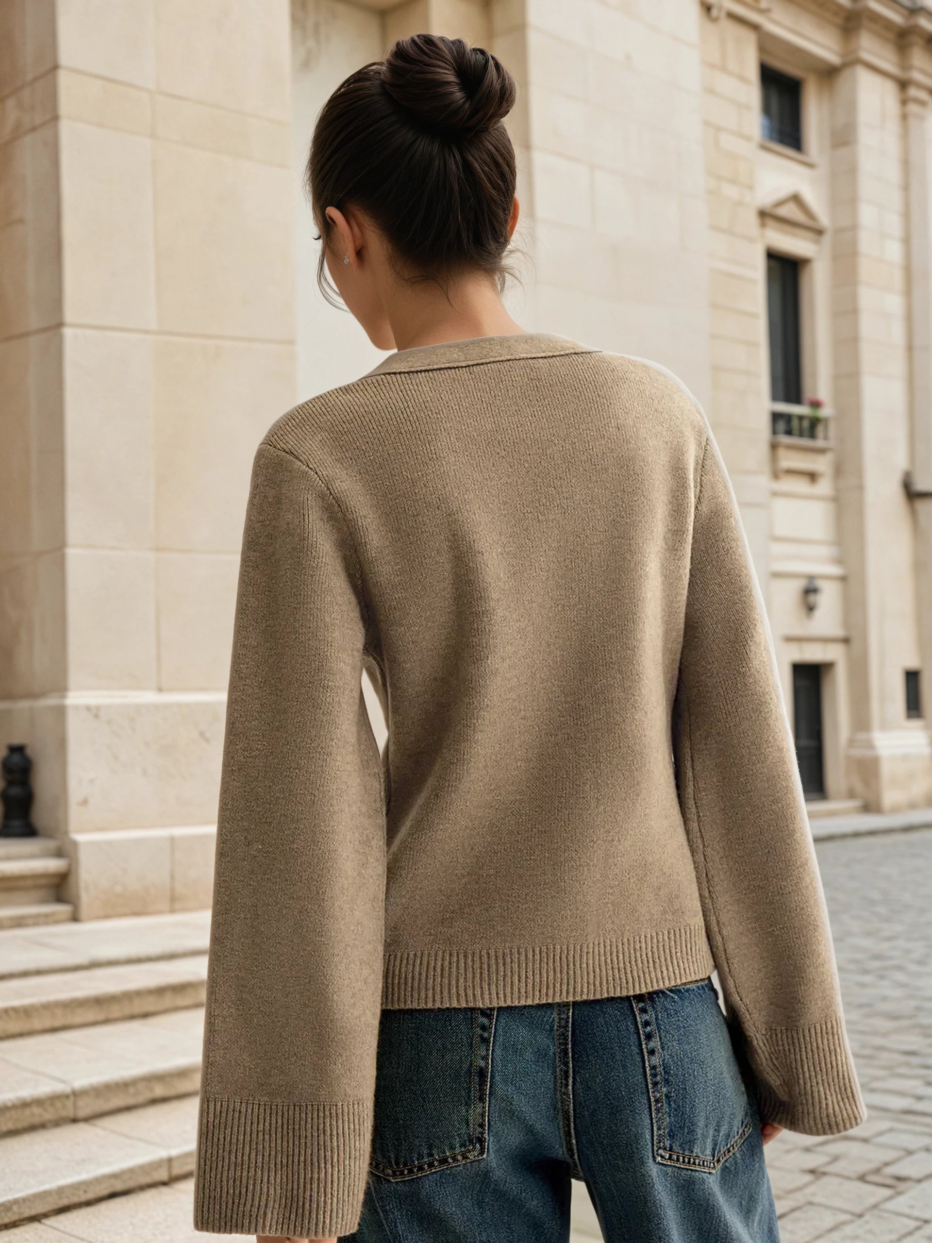 V-neck Button Knitted Cardigan - LA FEMME WANDERER