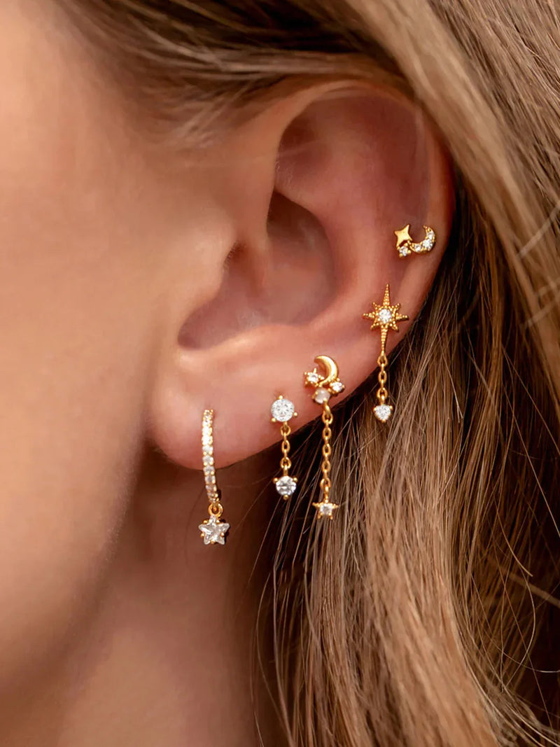 Casual Style Stars and Moon Earrings-5 Pieces