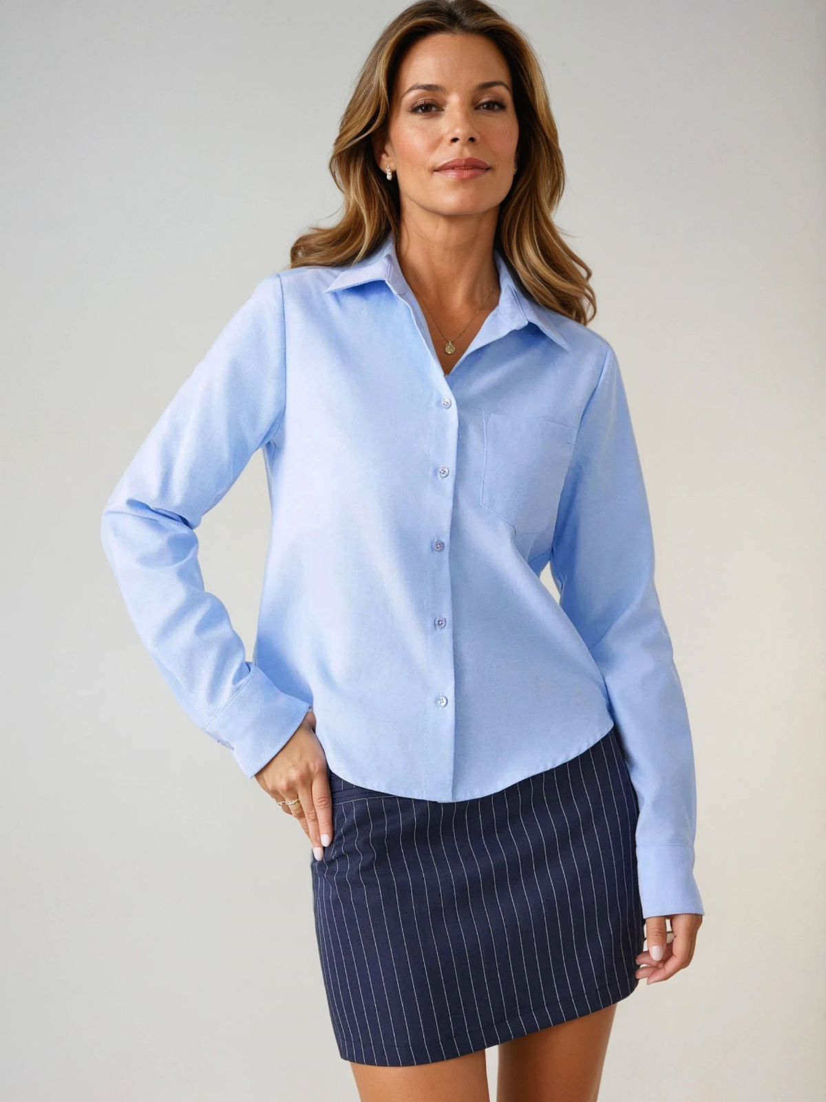Always Professional Long-Sleeved Blue Shirt - LA FEMME WANDERER