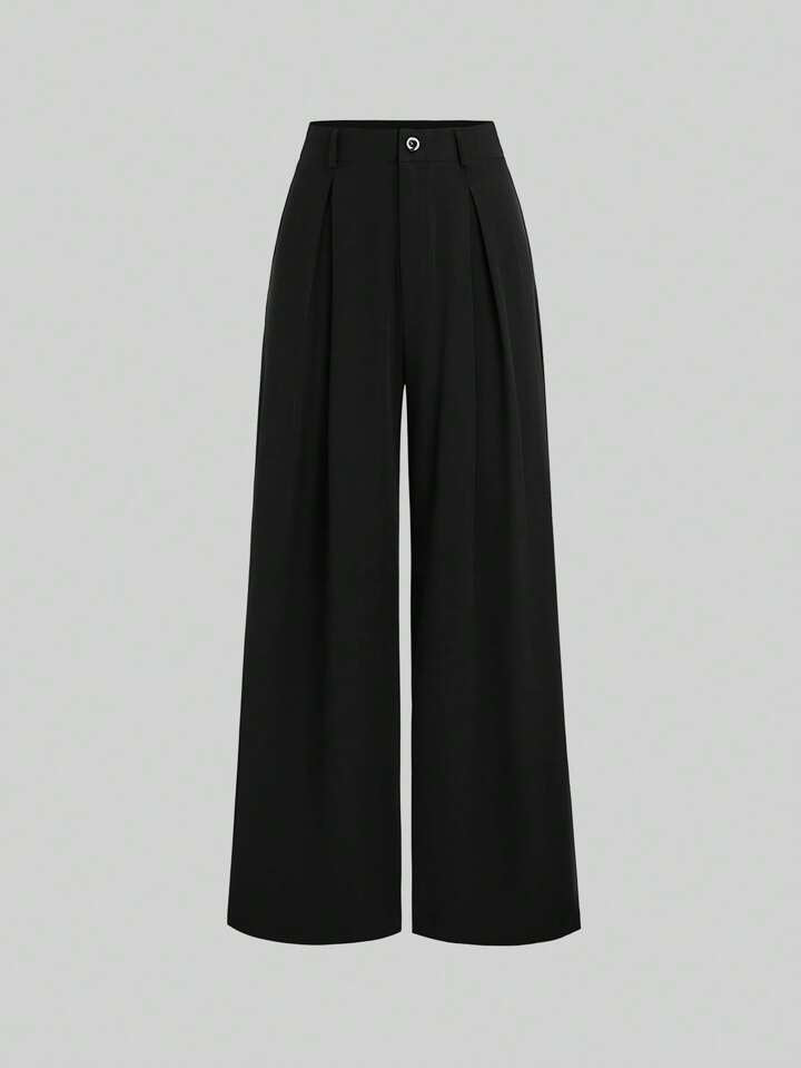 High-Waisted Wide‑Leg Black Trousers - LA FEMME WANDERER