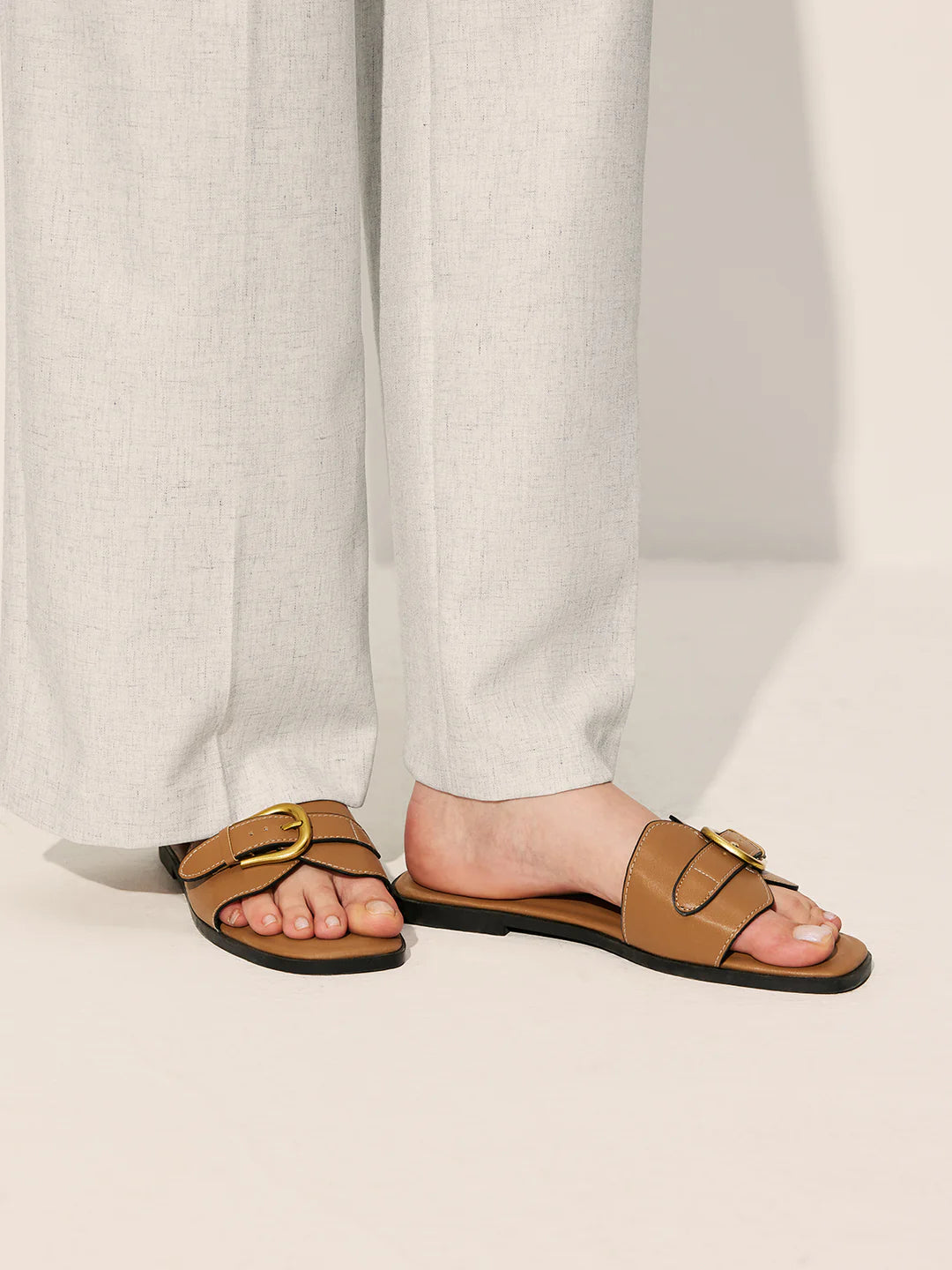 Always Chic Buckled Strap Slide Sandals - LA FEMME WANDERER