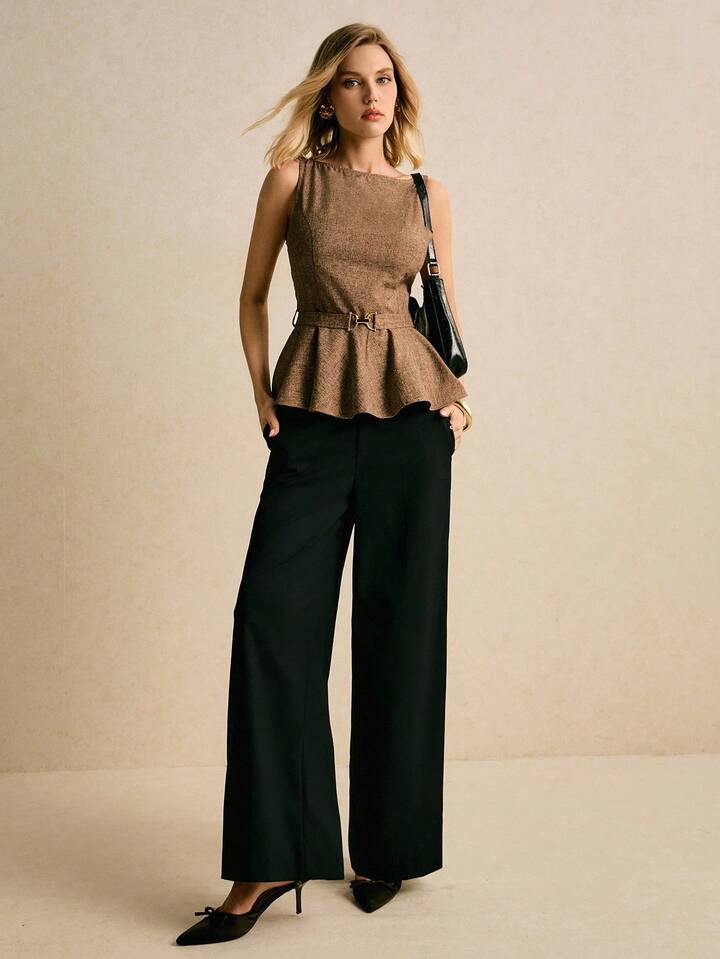Elegant Sleeveless Structured Blouse with Feminine Waist Detail
