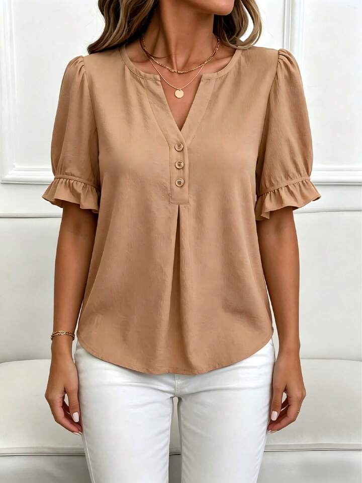 Timeless Feminine Top with Soft Ruffle Sleeve Accents