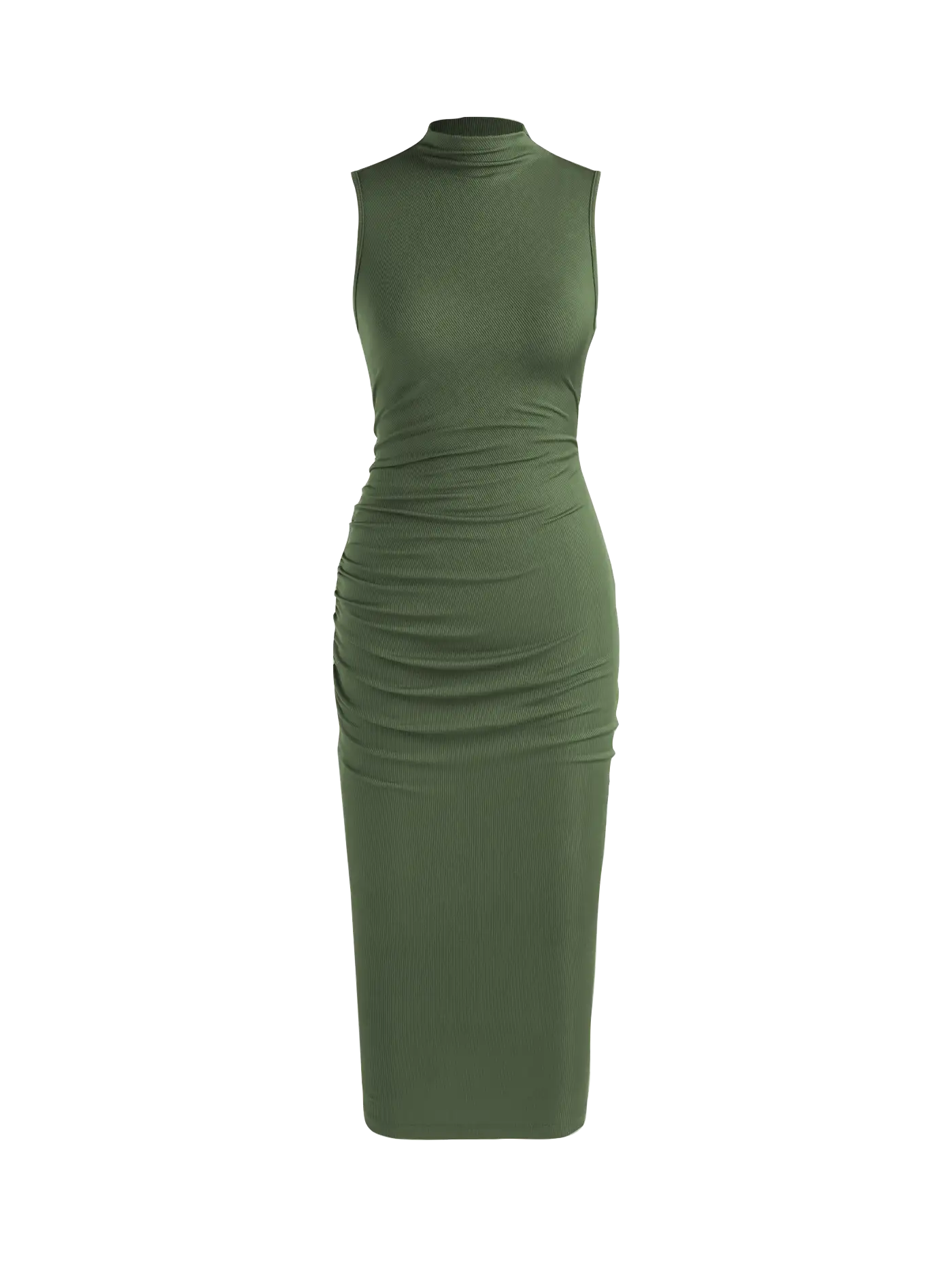 Sleeveless Round Neck Pleated Slit Hemline At Hem Dress - LA FEMME WANDERER