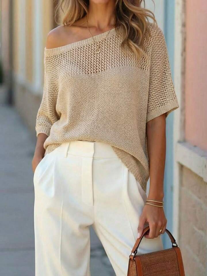 Boho Chic Open Knit Pullover – Lightweight Crochet Top with Relaxed Feminine Silhouette