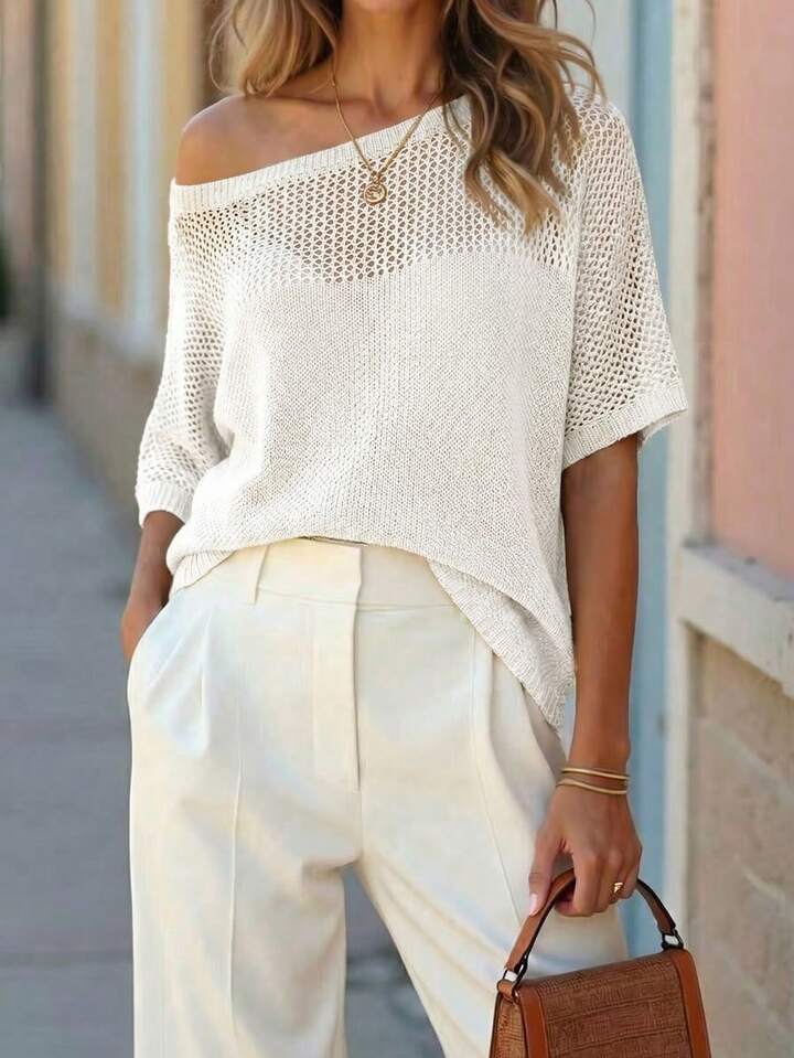 Boho Chic Open Knit Pullover – Lightweight Crochet Top with Relaxed Feminine Silhouette