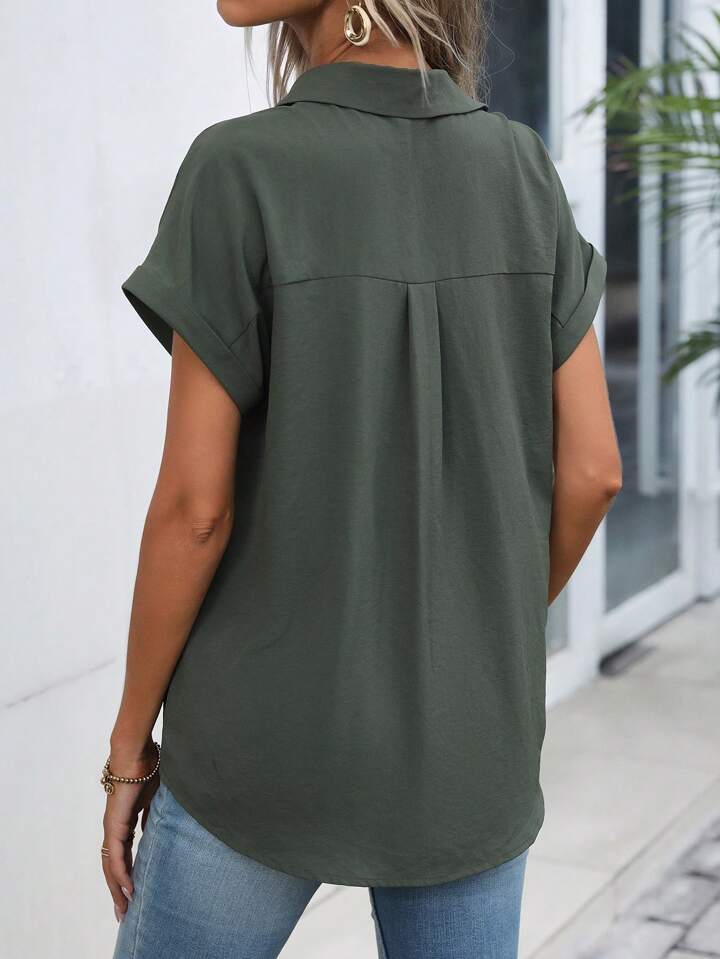 Must-have Short-sleeved Lapel Button Shirt Top - LA FEMME WANDERER