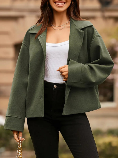 Women's Short Small Suit Long Sleeve Button Coat - LA FEMME WANDERER
