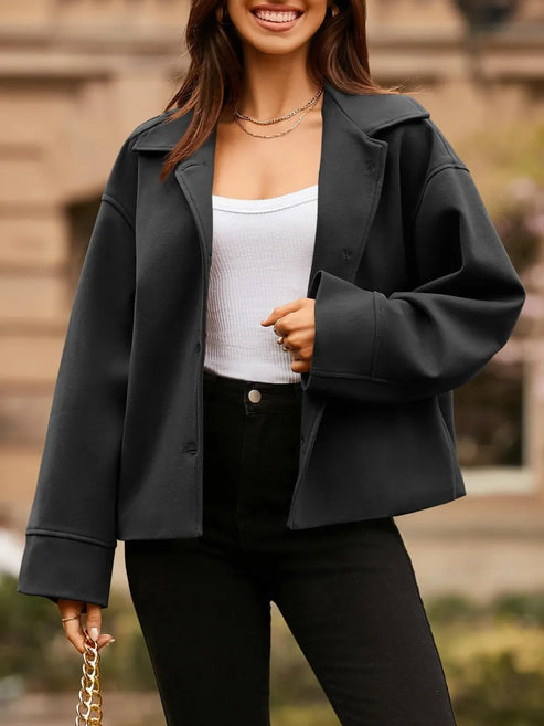 Women's Short Small Suit Long Sleeve Button Coat - LA FEMME WANDERER