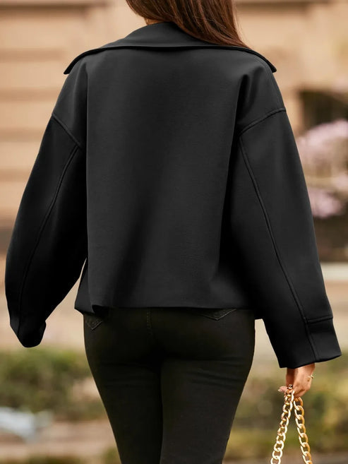 Women's Short Small Suit Long Sleeve Button Coat - LA FEMME WANDERER