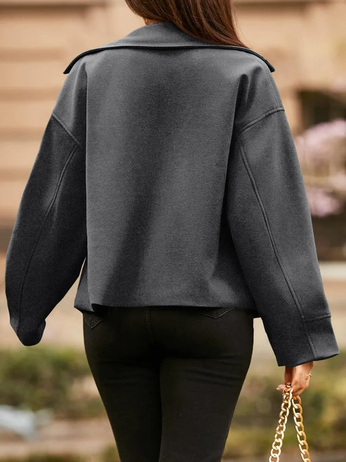 Women's Short Small Suit Long Sleeve Button Coat - LA FEMME WANDERER